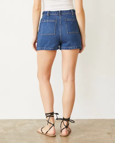 Monrow Soft Denim Cargo Short In Medium Wash