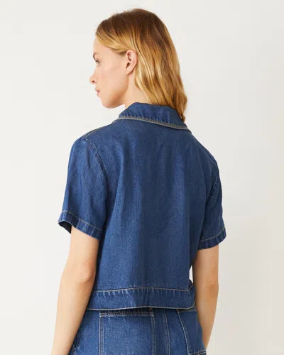 Monrow Soft Denim Short Sleeve Shirt In Medium Wash