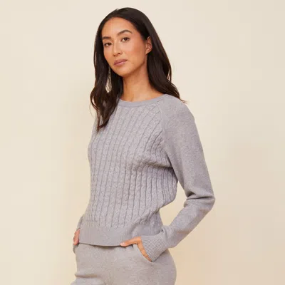Monrow Soft Knit Cable Sweater In Heather Grey