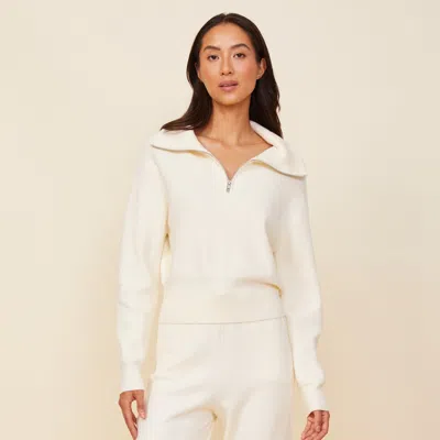 Shop Monrow Soft Knit Rib Half Zip Sweater In Ivory