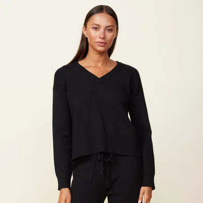 Monrow Soft Knit V Neck Sweater In Black