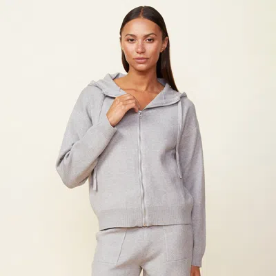 Monrow Soft Knit Zip Up Hoody In Heather Grey