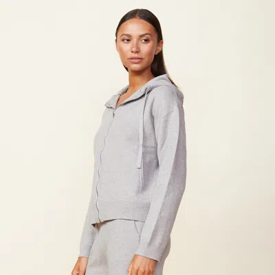 Monrow Soft Knit Zip Up Hoody In Heather Grey