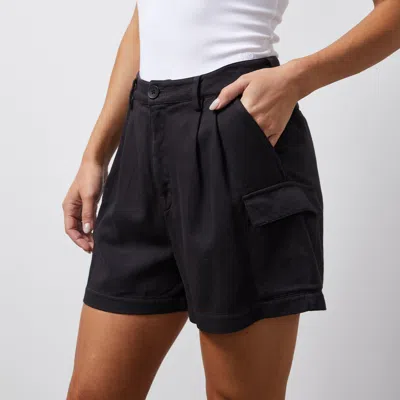 Monrow Soft Twill Cargo Short In Faded Black