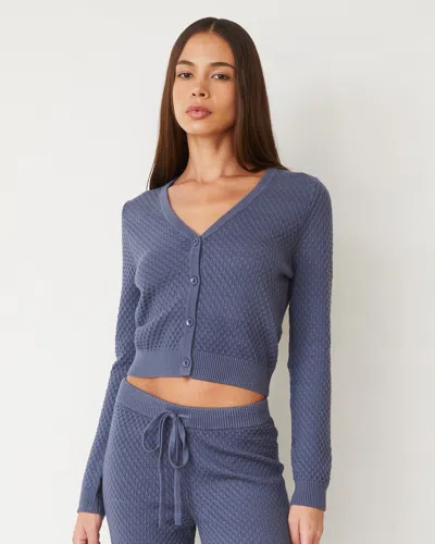 Monrow Softknit French Waffle Cardigan In Washed Blue