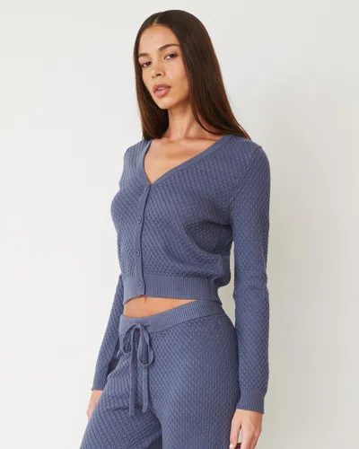 Monrow Softknit French Waffle Cardigan In Washed Blue