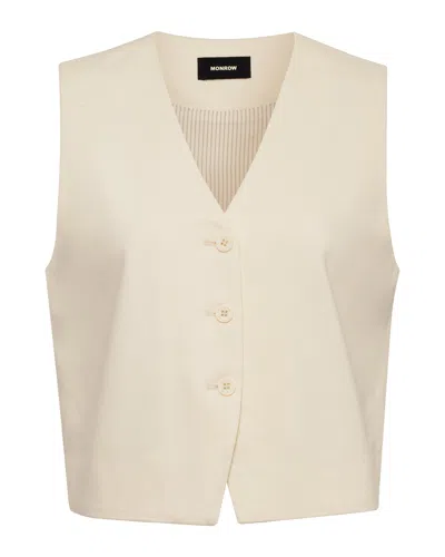 Monrow Soft Twill Relaxed Vest In Bone