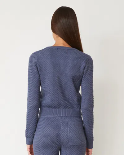 Monrow Softknit French Waffle Cardigan In Washed Blue