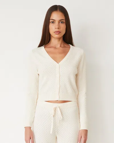 Monrow Softknit French Waffle Cardigan In Ivory
