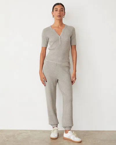 Monrow Softknit Rib Waffle Henley In Heather Grey
