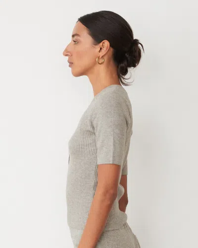 Monrow Softknit Rib Waffle Henley In Heather Grey