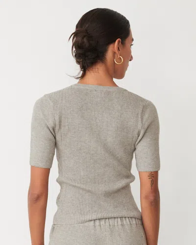 Monrow Softknit Rib Waffle Henley In Heather Grey