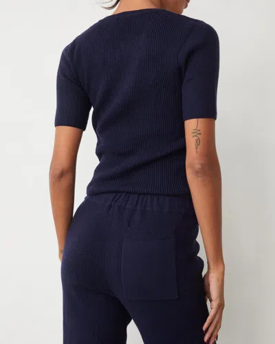 Monrow Softknit Rib Waffle Oversized Sweat In Dark Navy