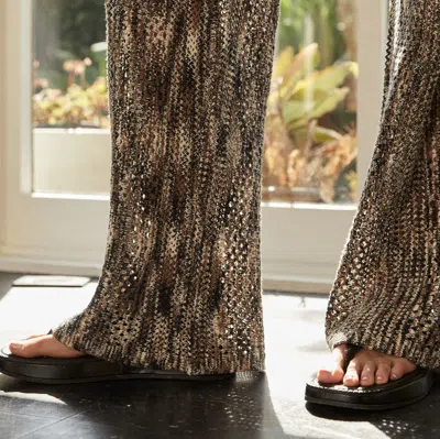 Monrow Space-dye Crochet Wide Leg Pant In Pecan Multi