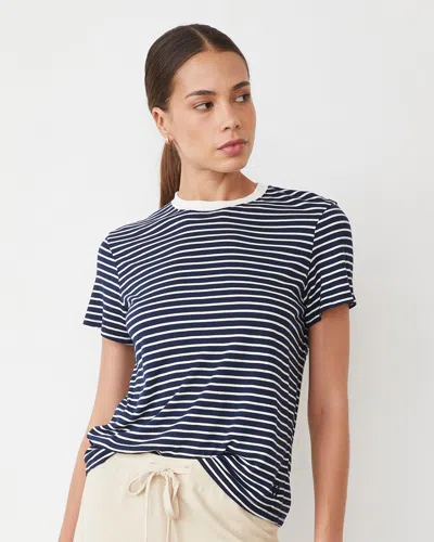 Monrow Stripe Basic Crew In Navy/ivory