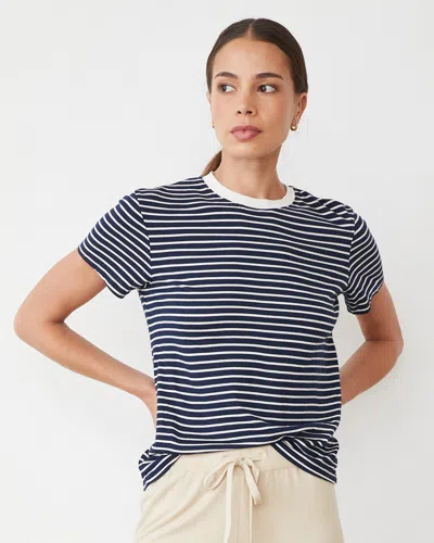 Monrow Stripe Basic Crew In Navy/ivory