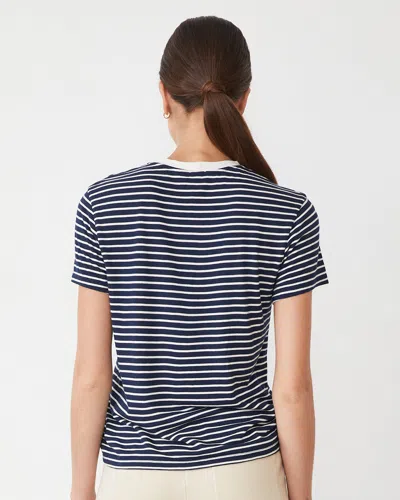 Monrow Stripe Basic Crew In Navy/ivory