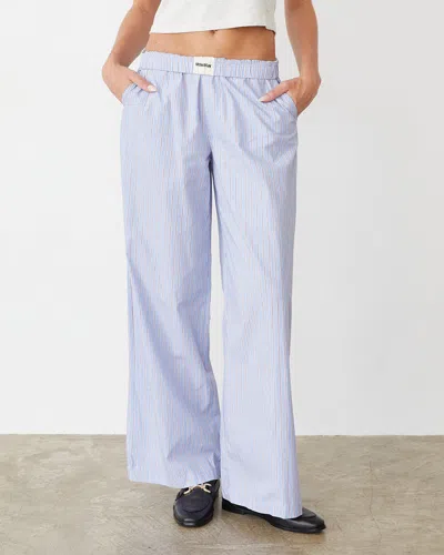 Monrow Stripe Poplin Boxer Pants In Blue Maroon Stripe