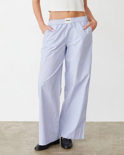 Monrow Stripe Poplin Boxer Pants In Blue Maroon Stripe
