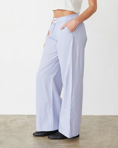 Monrow Stripe Poplin Boxer Pants In Blue Maroon Stripe