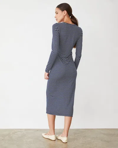 Monrow Stripe Henley Dress In Navy/ivory