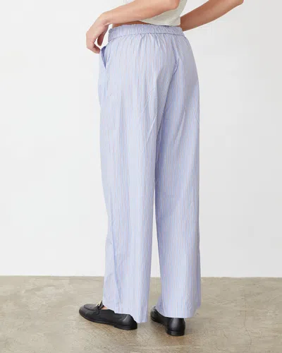 Monrow Stripe Poplin Boxer Pants In Blue Maroon Stripe