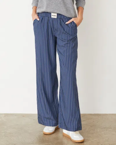 Monrow Stripe Poplin Boxer Pants In Navy Stripe