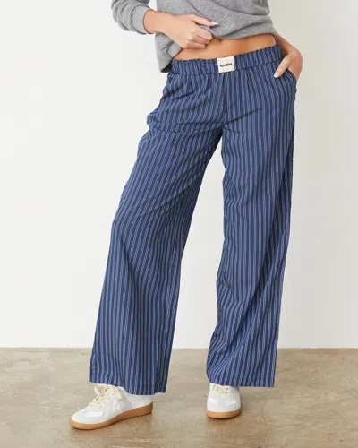 Monrow Stripe Poplin Boxer Pants In Navy Stripe