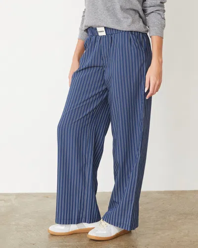 Monrow Stripe Poplin Boxer Pants In Navy Stripe