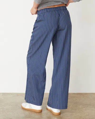 Monrow Stripe Poplin Boxer Pants In Navy Stripe