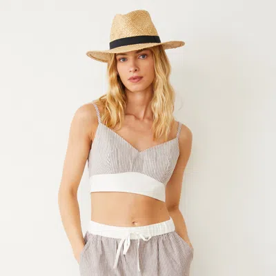 Monrow Stripe Poplin Bralette Top In Pecan Stripe