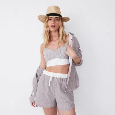 Monrow Stripe Poplin Bralette Top In Pecan Stripe