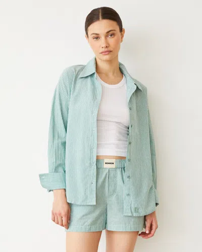 Monrow Stripe Poplin Oversized Shirt In Cactus