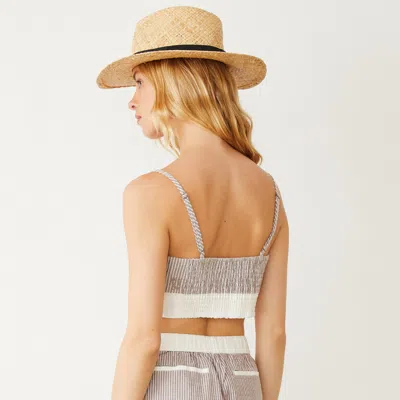 Monrow Stripe Poplin Bralette Top In Pecan Stripe