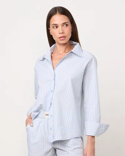 Monrow Stripe Poplin Oversized Shirt In Blue/ Yellow Stripes