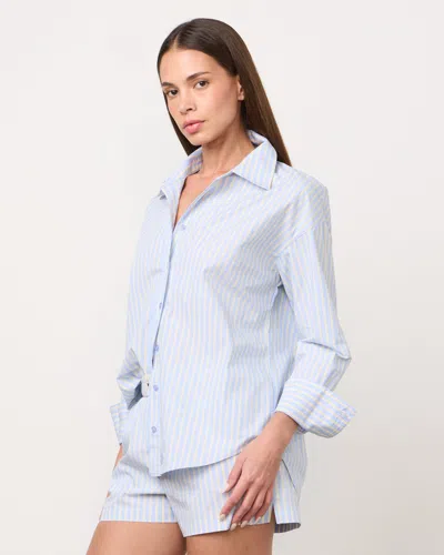 Monrow Stripe Poplin Oversized Shirt In Blue/ Yellow Stripes