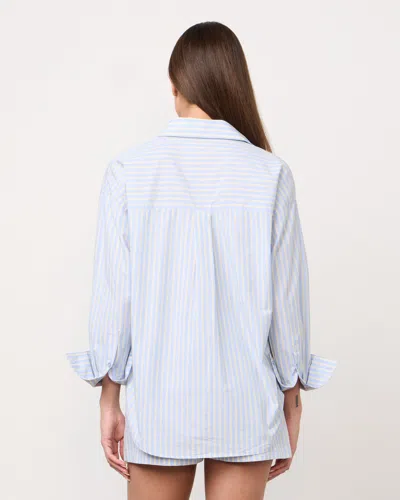 Monrow Stripe Poplin Oversized Shirt In Blue/ Yellow Stripes