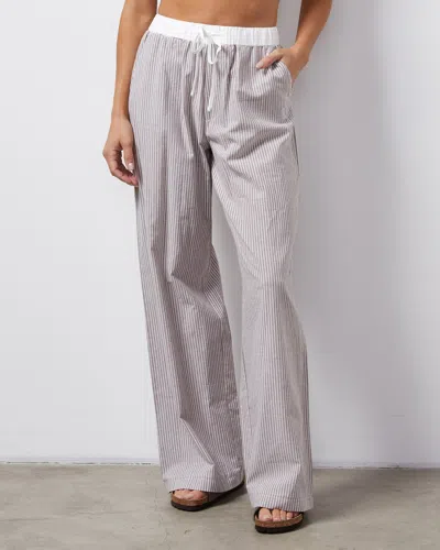 Monrow Stripe Poplin Pant In Pecan Stripe