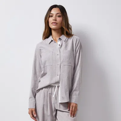 Monrow Stripe Poplin Relaxed Shirt In Pecan Stripe