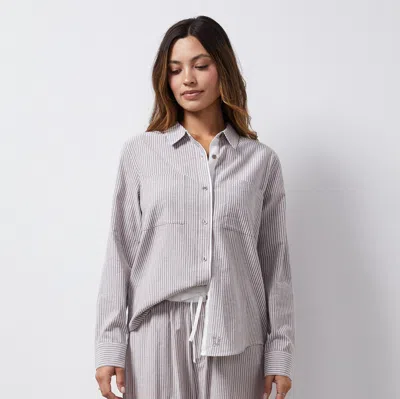 Monrow Stripe Poplin Relaxed Shirt In Pecan Stripe