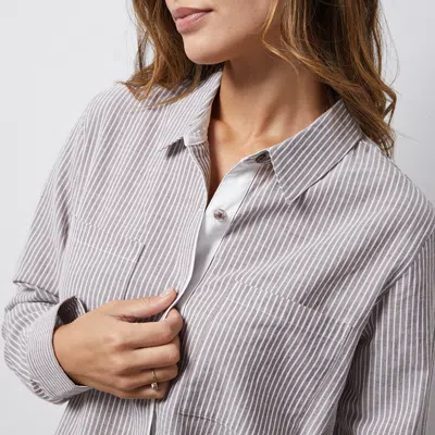 Monrow Stripe Poplin Relaxed Shirt In Pecan Stripe