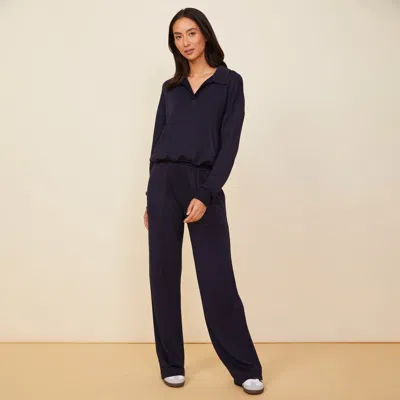 Monrow Supersoft Fleece Polo Sweatshirt In Neptune