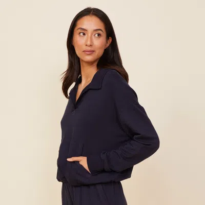 Monrow Supersoft Fleece Polo Sweatshirt In Neptune