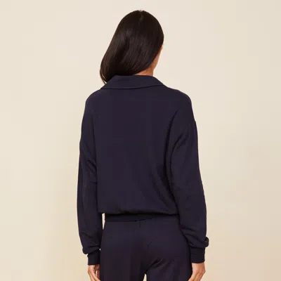 Monrow Supersoft Fleece Polo Sweatshirt In Neptune