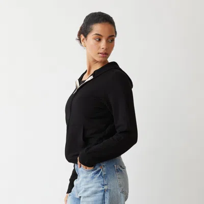 Monrow Supersoft Fleece Zip Up Hoody In Black