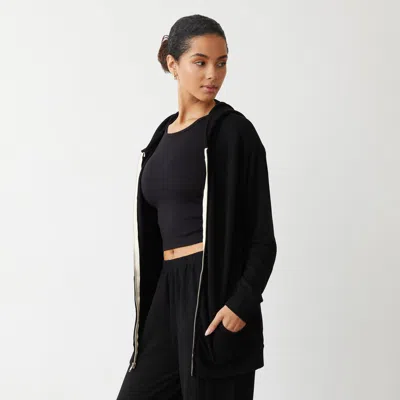 Monrow Supersoft Long Zip Up Hoody In Black