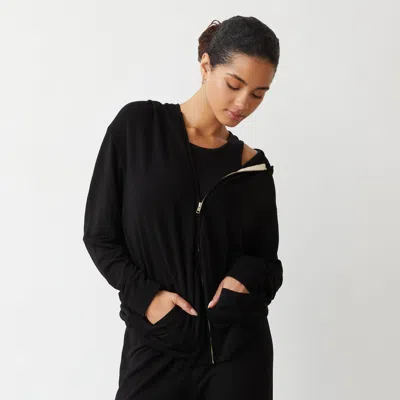 Monrow Supersoft Long Zip Up Hoody In Black