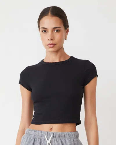 Monrow Fitted Cap Sleeve Tee In Faded Black