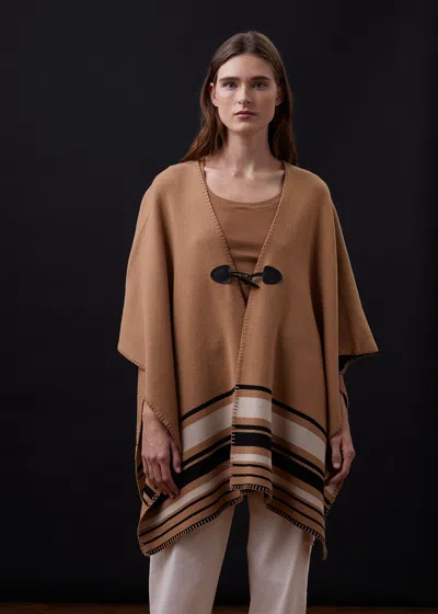 Monrow Supersoft Sweater Knit Reversible Stripe Poncho In Golden Brown
