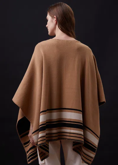Monrow Supersoft Sweater Knit Reversible Stripe Poncho In Golden Brown